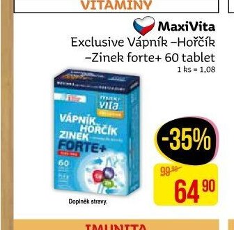 MaxiVita Exclusive Vápník-Hořčík-Zinek forte+ 60 tablet