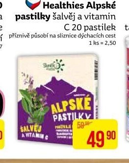Healthies Alpské pastilky šalvěj a vitamin C 20 pastilek