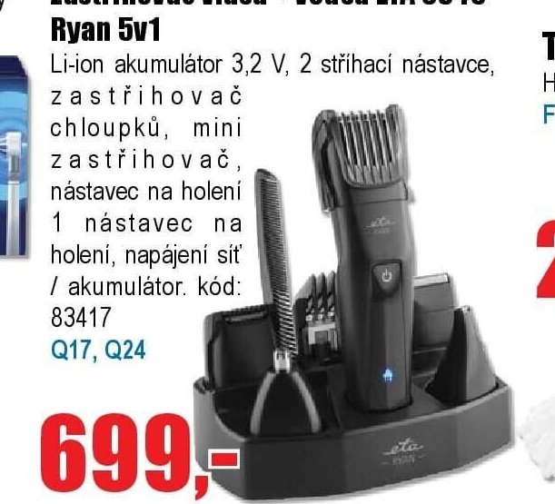 Zastřihovač vlasů + vousů ETA 6345 Ryan 5v1