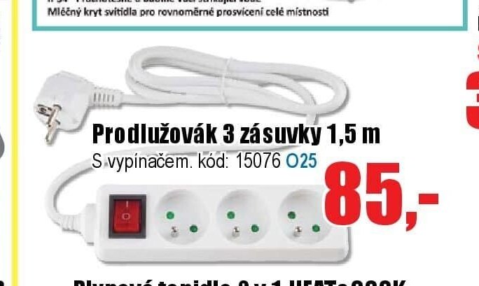 Prodlužovák 3 zásuvky 1,5 m