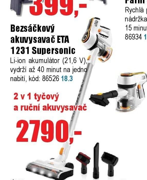 Bez sáčkový aku vysavač ETA 1231 Supersonic