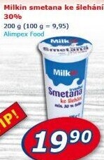 Smetana ke šlehání Milkin 30%