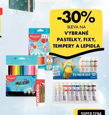 Pastelky, fixy, tempery a lepidla