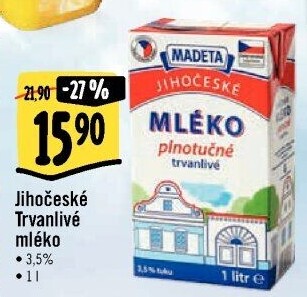 Mléko trvanlivé Jihočeské Madeta - 3,5% plnotučné