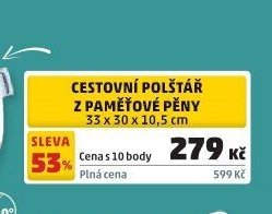 Cestovní polštář z paměťové pěny 33 x 30 x 10,5 cm