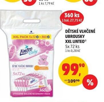 DĚTSKÉ VLHČENÉ UBROUSKY XXL LINTEO 5x 72 ks