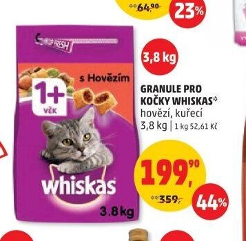 GRANULE PRO KOČKY WHISKAS hovězí, kuřecí 3,8 kg