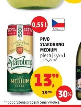 PIVO STAROBRNO MEDIUM plech 0,55 l