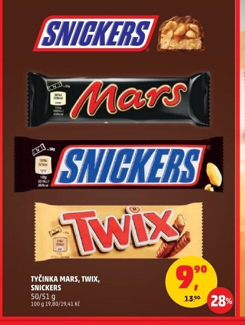 Tyčinka Mars, Twix, Snickers