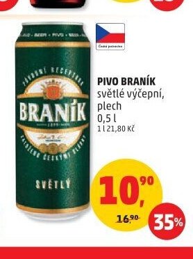 PIVO BRANÍK světlé výčepní, plech 0,5 l
