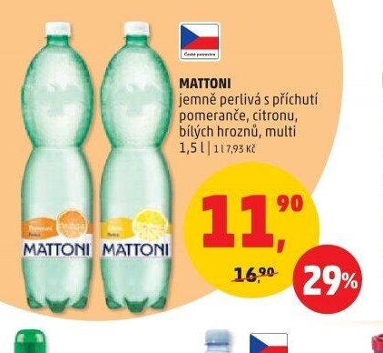 Mattoni jemně perlivá s příchutí pomeranče, citronu, bílých hroznů, multi