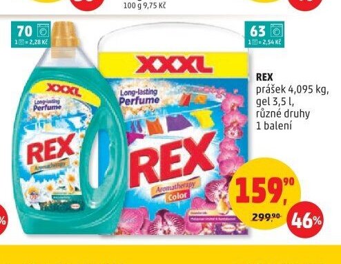 Rex prášek 4,095 kg, gel 3,5 l, různé druhy