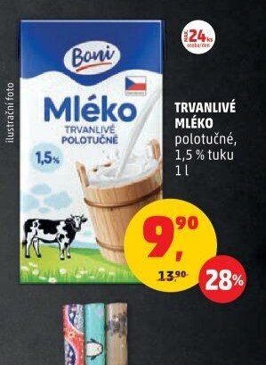 Trvanlivé mléko polotučné, 1,5 % tuku 1 l