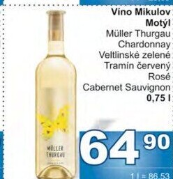 Víno Müller Thurgau Motýl Víno Mikulov