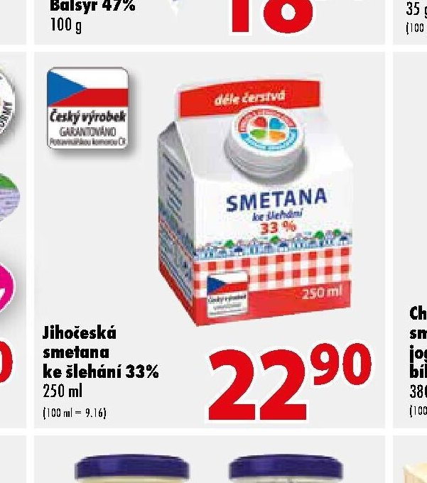 Jihočeská smetana ke šlehání 33%