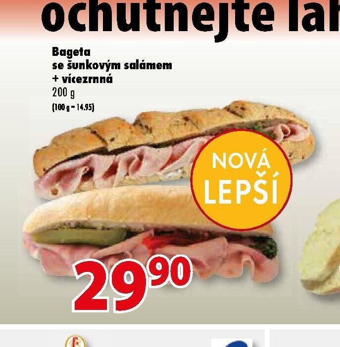 Bageta se šunkovým salámem + vícezrnná 200 g