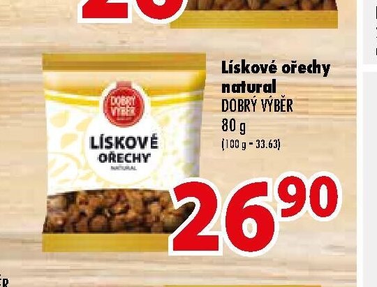 Lískové ořechy natural DOBRÝ VÝBĚR 80 g