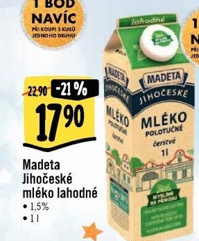 Mléko čerstvé lahodné Jihočeské Madeta - 1,5% polotučné