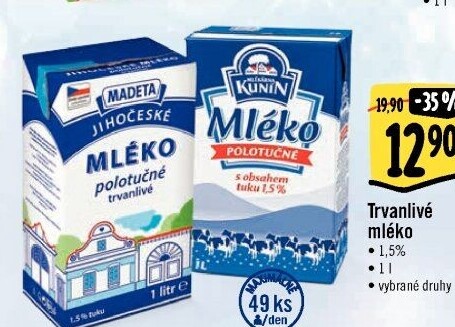Mléko trvanlivé Jihočeské Madeta - 1,5% polotučné