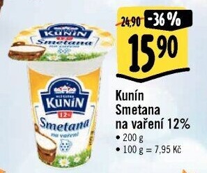 Smetana na vaření Kunín 12%
