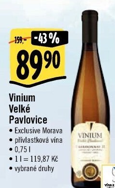 Vína Vinium Exclusive Morava Velké Pavlovice - pozdní sběr