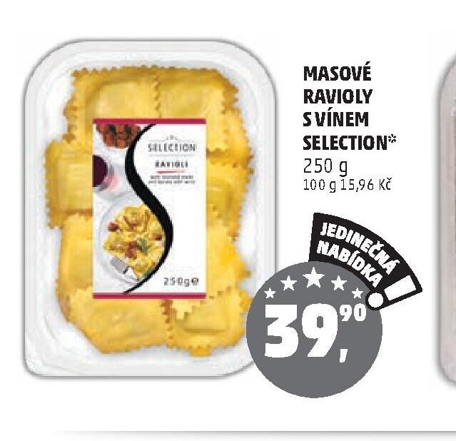 Masové ravioly s vínem Selection
