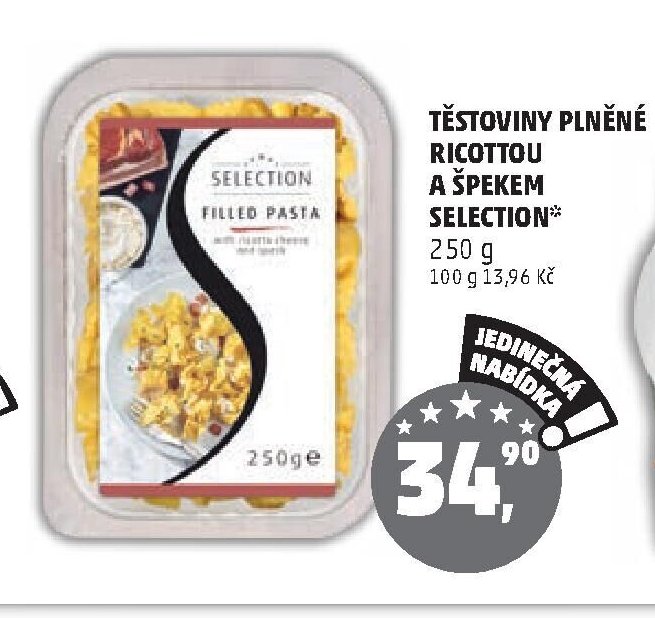 Těstoviny plněné Ricottou a špekem Selection