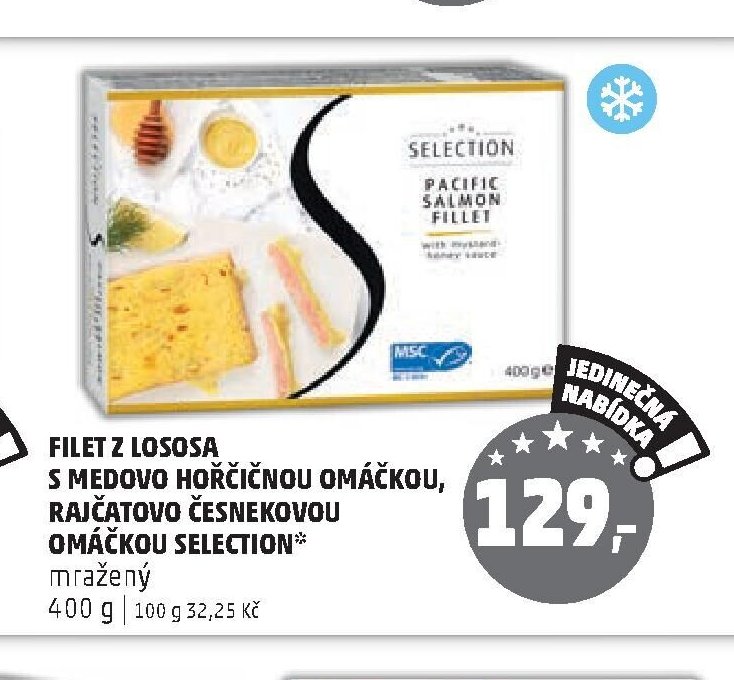 Filet z lososa s medovo hořčičnou omáčkou, rajčatovo česnekovou omáčkou Selection