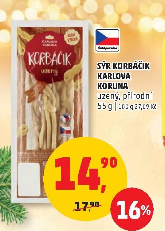 SÝR KORBÁČIK KARLOVA KORUNA uzený, přírodní 55 g