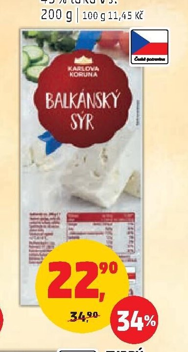 BALKÁNSKÝ SÝR KARLOVA KORUNA 45 % tuku v s. 200 g