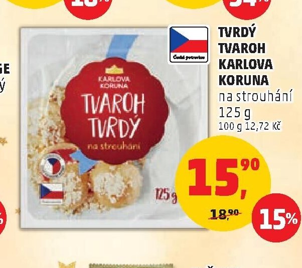 TVRDÝ TVAROH KARLOVA KORUNA na strouhání 125 g
