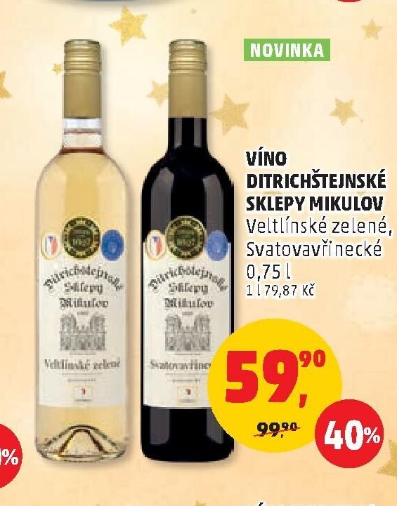 VÍNO DITRICHŠTEJNSKÉ SKLEPY MIKULOV Veltlínské zelené, Svatovavřinecké 0,75 l