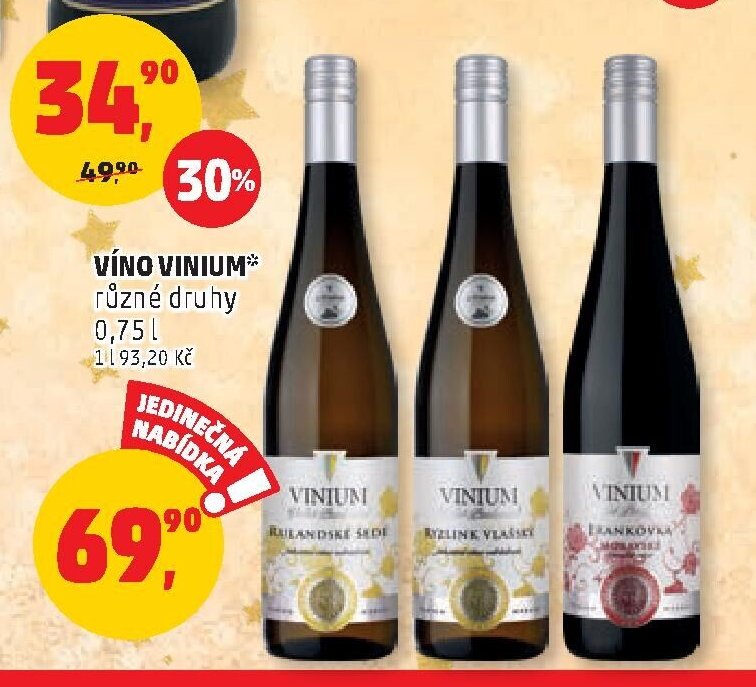 VÍNO VINIUM různé druhy 0,75 l