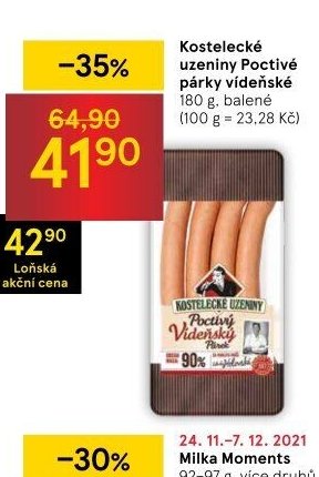 Kostelecké uzeniny Poctivé párky vídeňské