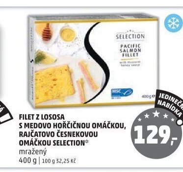 Filet z lososa s medovo hořčičnou omáčkou, rajčatovo česnekovou omáčkou Selection