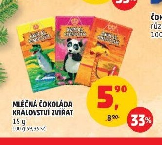 Mléčná čokoláda Království zvířat