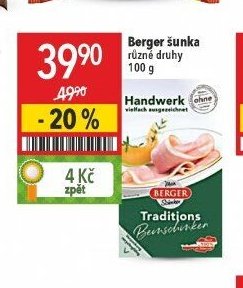 Berger šunka různé druhy 100 g