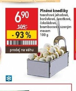 Plněné knedlíky tvarohové, borůvkové, švestkové, čokoládové, bramborové s uzeným masem 100 g