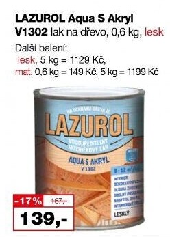 Lak na dřevo Aqua s akryl Lesk Lazurol