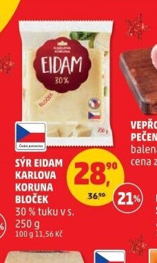 Sýr Eidam Koruna bloček 30 % tuku v s.