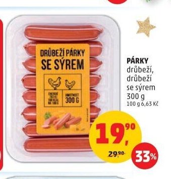 Párky drůbeží se sýrem
