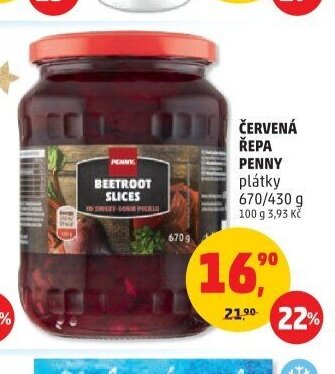 Červená řepa Penny plátky