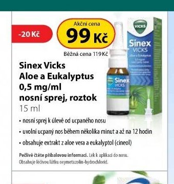 Sinex Vicks Aloe a Eukalyptus 0,5 mg/ml nosní sprej, roztok 15 ml