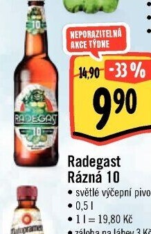 Pivo světlé výčepní Rázná 10° Radegast
