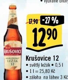 Pivo světlý ležák Královská 12° Krušovice