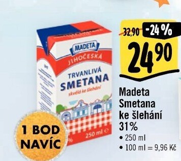 Smetana ke šlehání trvanlivá Jihočeská Madeta 31%