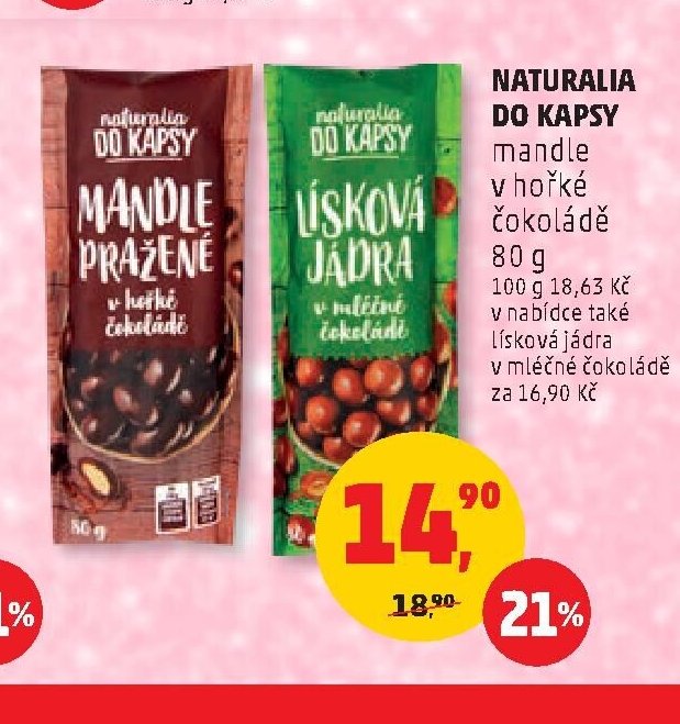 Naturalia do kapsy mandle v hořké čokoládě
