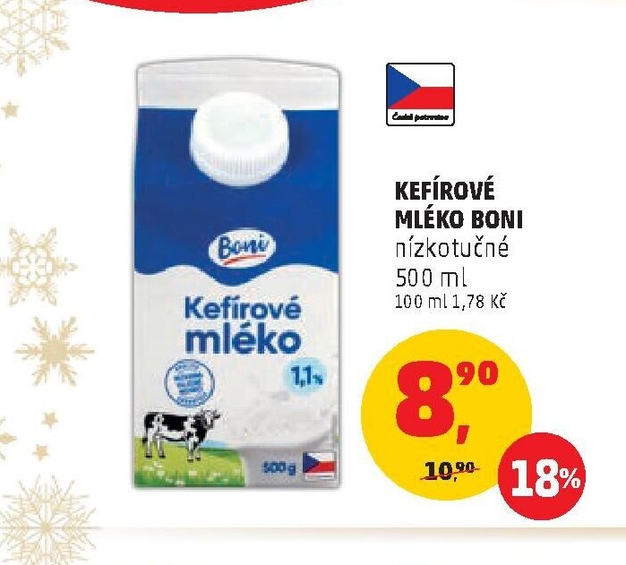 KEFÍROVÉ MLÉKO BONI nízkotučné 500 ml