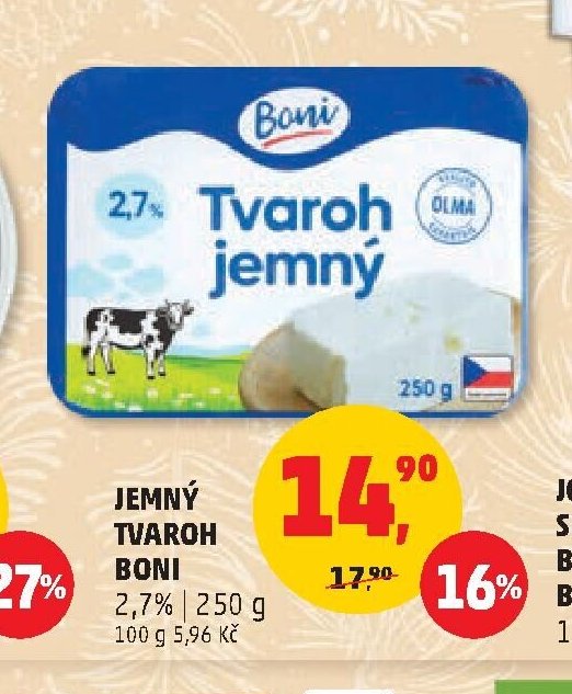 Jemný tvaroh Boni 2,7 % 250 g