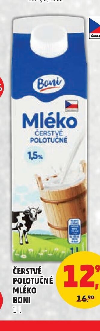 Mléko čerstvé polotučné Boni